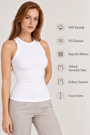Loule Kadın 3'lü %95 Pamuk Yüksek Yaka Raporlu Ribana Kolsuz Atlet - Esnek Yumuşak Günlük İç Giyim