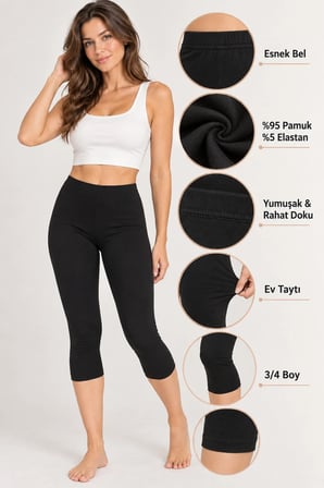 Loule Kadın 2'li Pamuklu Esnek Kapri Tayt Dar Paça Günlük Basic