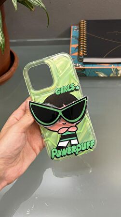 Iphone 14 Pro Max Uyumlu Powerpuff Girls Baskılı Gözlük Popsoketli Standlı Kılıf