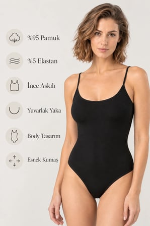 Loule Kadın 2'li İnce Askılı Pamuklu U Yaka Alttan Kancalı Body Esnek Basic
