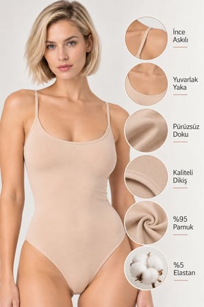 Loule Kadın 2'li İnce Askılı Pamuklu U Yaka Alttan Kancalı Body Esnek Basic