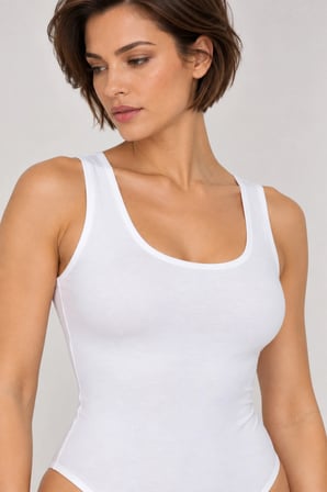 Loule Kadın Geniş Askılı Pamuklu U Yaka Alttan Kancalı Body Esnek Basic