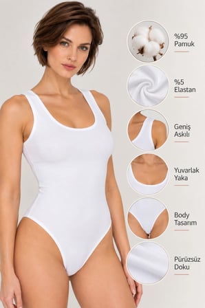 Loule Kadın 3'lü Geniş Askılı Pamuklu U Yaka Alttan Kancalı Body Esnek Basic