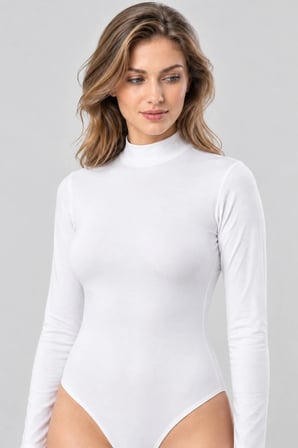 Loule Kadın Balıkçı Yaka Uzun Kollu Pamuklu Alttan Kancalı Body Esnek Basic