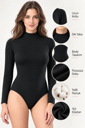 Loule Kadın 2'li Balıkçı Yaka Uzun Kollu Pamuklu Alttan Kancalı Body Esnek Basic