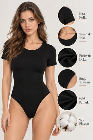 Loule Kadın 2'li Kısa Kollu Pamuklu Bisiklet Yaka Alttan Kancalı Body Esnek Basic