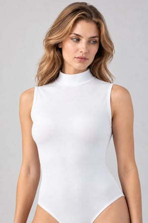 Loule Kadın Yarım Balıkçı Yaka Kolsuz Pamuklu Alttan Kancalı Body Esnek Basic