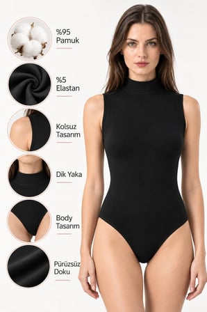 Loule Kadın 3'lü Yarım Balıkçı Yaka Kolsuz Pamuklu Alttan Kancalı Body Esnek Basic