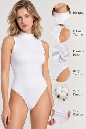 Loule Kadın 3'lü Yarım Balıkçı Yaka Kolsuz Pamuklu Alttan Kancalı Body Esnek Basic