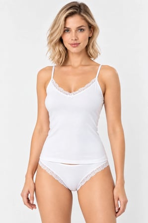 Loule Kadın Pamuklu Dantel Detaylı İnce Askılı Atlet Bikini Külot Takımı Esnek İç Giyim