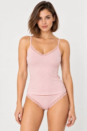 Loule Kadın Pamuklu Dantel Detaylı İnce Askılı Atlet Bikini Külot Takımı Esnek İç Giyim