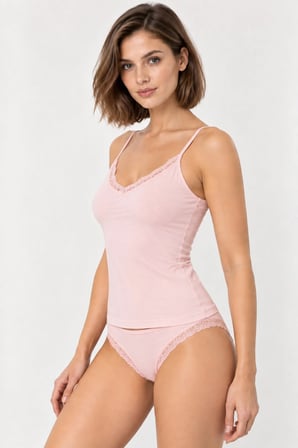 Loule Kadın Pamuklu Dantel Detaylı İnce Askılı Atlet Bikini Külot Takımı Esnek İç Giyim
