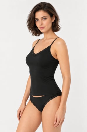Loule Kadın 2'li Pamuklu Dantel Detaylı İnce Askılı Atlet Bikini Külot Takımı Esnek İç Giyim