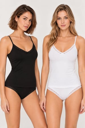 Loule Kadın 2'li Pamuklu Dantel Detaylı İnce Askılı Atlet Bikini Külot Takımı Esnek İç Giyim