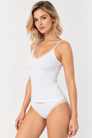 Loule Kadın 2'li Pamuklu Dantel Detaylı İnce Askılı Atlet Bikini Külot Takımı Esnek İç Giyim