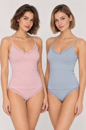 Loule Kadın 2'li Pamuklu Dantel Detaylı İnce Askılı Atlet Bikini Külot Takımı Esnek İç Giyim