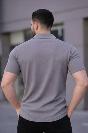 Modi Green Erkek Waffle Kumaş Kısa Kollu Düğmeli Açık Yaka Regular Fit Gömlek - Gri