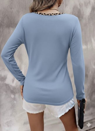 Kadın Uzun Kollu V Yakalı Kaşkorse Bluz - Mavi / 2XL-3XL