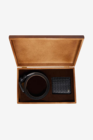 Erkek Siyah Kemer - Kartlık Aksesuar Set