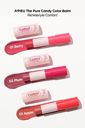 Şeker Gibi Parlayan ve Nemlendiren Dudak Balmı A'PIEU The Pure Candy Color Balm (No.01 Berry)