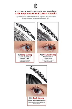 Dolgun ve Kıvrık Kirpik Etkisi Veren Maskara Clio Kill Lash Superproof Mascara (03 Sleek Volume)
