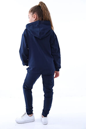 Basic Kapüşonlu 2 İplik Şardonlu Kanguru Cepli Çocuk Eşofman Takımı - 3-10 Yaş Su Yeşili