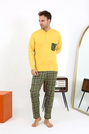 Modi Erkek Uzun Kol Penye Sarı Pijama Takımı 6861