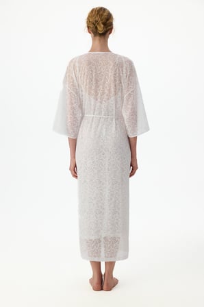 Kırık Beyaz Bridal Delicate Dantelli Uzun Kollu Sabahlık
