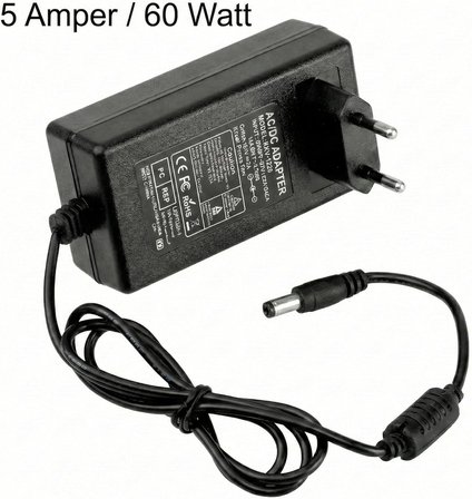 12V Fişli Adaptör 5 Amper 60 Watt - Şerit LED, Modem ve Kamera Uyumlu Güç Kaynağı Trafosu - Cata