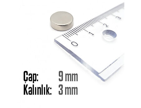 Neodyum Mıknatıs Silindir Çap 9mm , Kalınlık 3mm   ( 10 Adet)