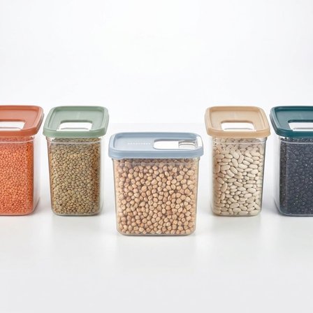 Şeffaf Erzak Kabı Kapağı Süzgülü Saklama ve Düzenleme Kabı Plastik Gıda Saklama Kabı Bakliyat Makarna Un Şeker Saklama Kutusu 1 Adet (ASORTİ RENK) (1,6 Litree)