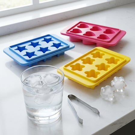 Deconox Plastik 6 Bölmeli 3 Desenli Buz Kalıbı Seti, Yıldız-Kalp-Çiçek Desenli Buz Kalıbı 3 Set (13cm*8cm*3cm) Eğlenceli ve Pratik
