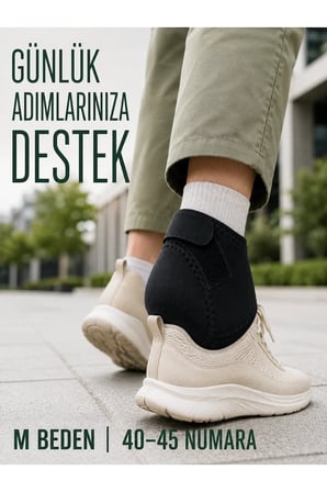 Topuk Destek Çorabı M Beden 40-45 Ayarlanabilir Cırtlı Esnek Siyah Tasarım