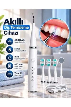 1. Taşınabilir Akıllı Diş Temizleme Cihazı Ayarlanabilir 5 Kademe Type C Şarjlı Sonic Temizleme