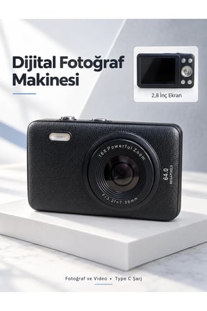 Cep Boy Tasarımlı Siyah Dijital Kamera 2,8 İnç Ekran ve Video Kayıt Özelliği