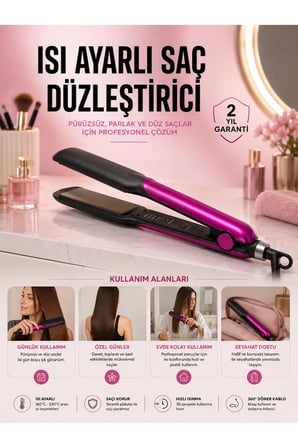 Saç Düzleştirici Isı Ayarlı Seramik Kaplama Döner Kablo Yıpranma Karşıtı