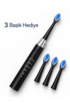 Hassas ve Masaj Modlu Siyah Elektrikli Diş Fırçası USB Şarjlı 3 Başlık Hediyeli