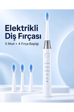1. Hassas ve Masaj Modlu USB Şarjlı Beyaz Elektrikli Diş Fırçası 3 Başlık Hediyeli