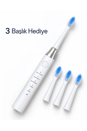 1. Hassas ve Masaj Modlu USB Şarjlı Beyaz Elektrikli Diş Fırçası 3 Başlık Hediyeli