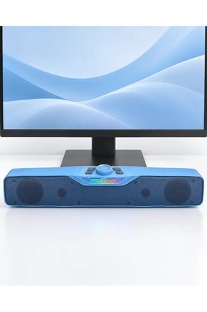 Monitör Altı Kullanıma Uygun RGB Işıklı Bluetooth Soundbar Hoparlör 1500 mAh Mavi