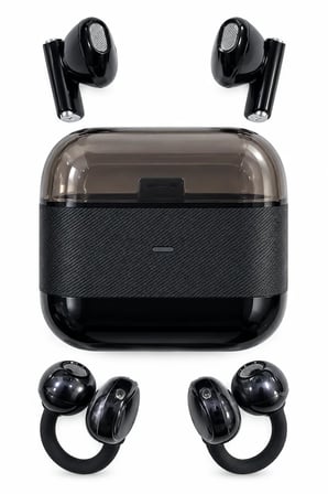4 Kulaklıklı Kablosuz Bluetooth Kulaklık Klipsli ve Kulak İçi Kullanım 2’si 1 Arada Hi Fi Yüksek Ses Kalitesi Dokunmatik Kontrol Şarj Kutusu Siyah