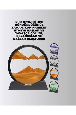 Rahatlatıcı Kum Sanatı – Yuvarlak Cam Çerçeveli Hareketli Kum Resmi, Ofis ve Ev İçin Etkileşimli Masaüstü Süs
