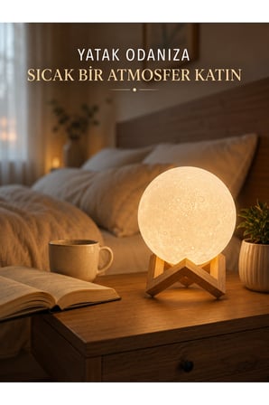 Dekoratif 3D Ay Işığı Masa Lambası Hediyelik Atmosfer Aydınlatması