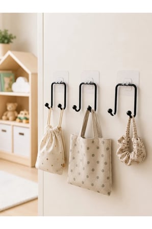 3'lü Duvar Tipi Yapışkanlı Askılık Ev ve Yaşam Alanları İçin Pratik Set