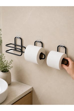 3’lü Yapışkanlı Tuvalet Kağıdı Tutucu Seti Siyah Duvar Tipi Rulo Kağıtlık