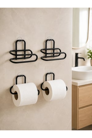 Siyah 4 Adet Metal Tuvalet Kağıdı Tutucu Kendinden Yapışkanlı Delmeden Montaj Banyo Askısı