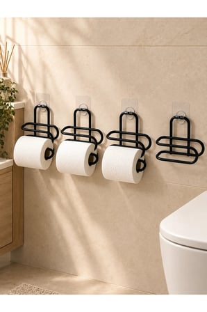Siyah 4 Adet Metal Tuvalet Kağıdı Tutucu Kendinden Yapışkanlı Delmeden Montaj Banyo Askısı