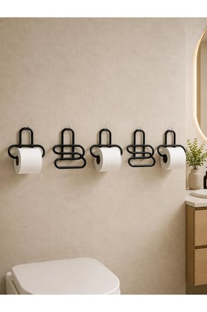 5 Adet Duvara Yapışkanlı WC Kağıtlık Delmeden Montaj Siyah Metal Tuvalet Kağıdı Askısı