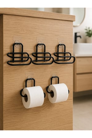 5 Adet Duvara Yapışkanlı WC Kağıtlık Delmeden Montaj Siyah Metal Tuvalet Kağıdı Askısı