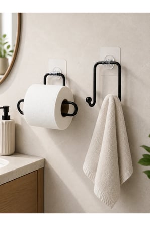 Pratik Yapışkanlı Rulo Kağıtlık ve Havlu Bez Askılığı 2 Parça Düzenleyici Set